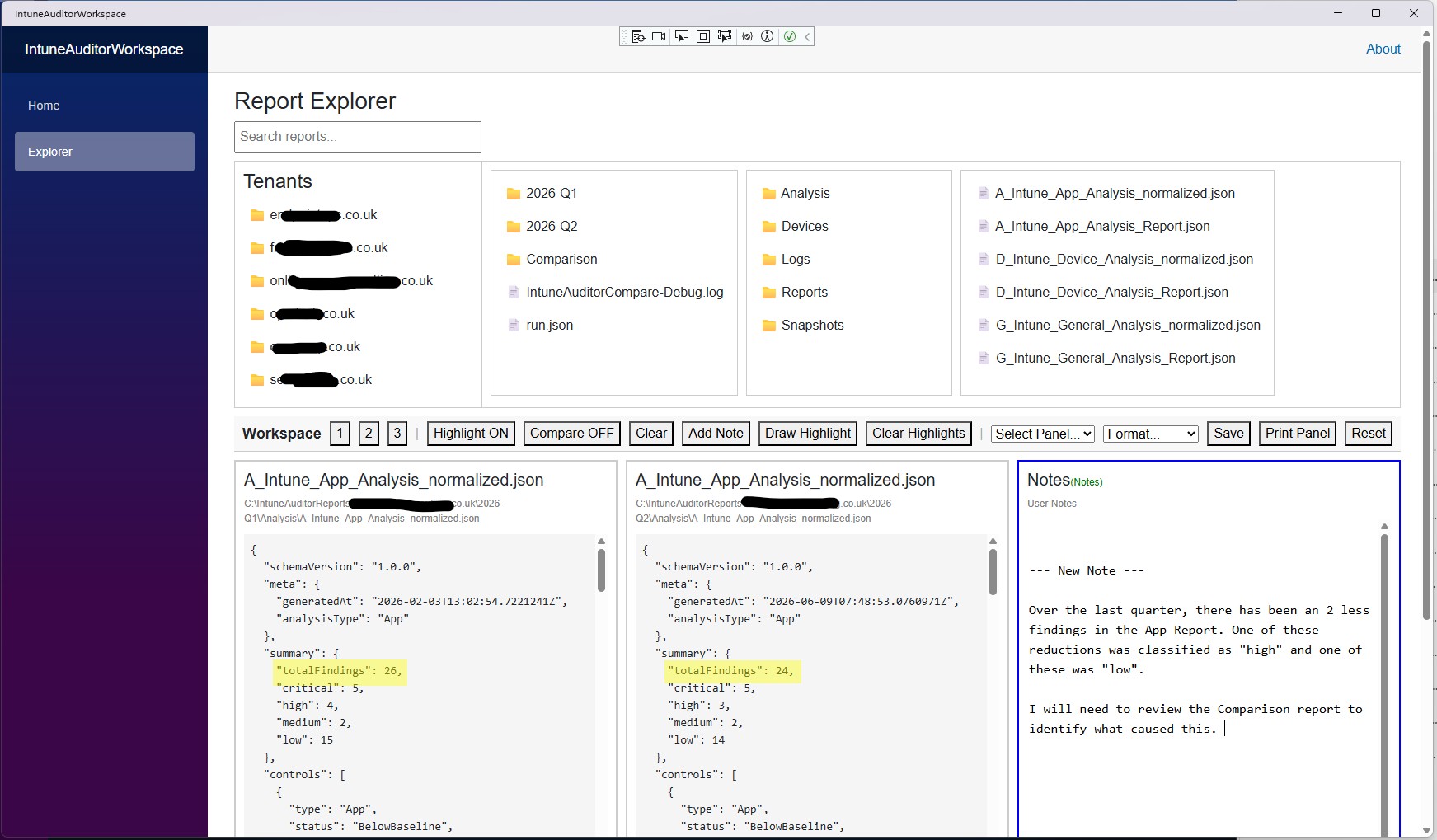 IntuneAuditor Workspace Explorer