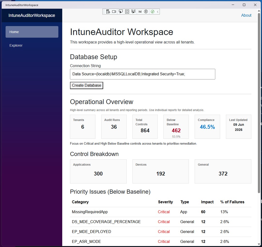 IntuneAuditor Workspace Overview
